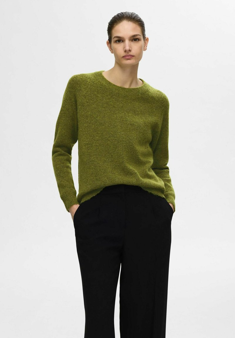 Selected Femme SLFLULU LS O-NECK B NOOS - Pulover - cardamom seed