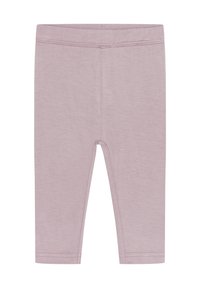 Leggings viola chiaro in tessuto morbido, con vestibilità aderente, vita elastica e orli rifiniti, senza motivi o loghi visibili.