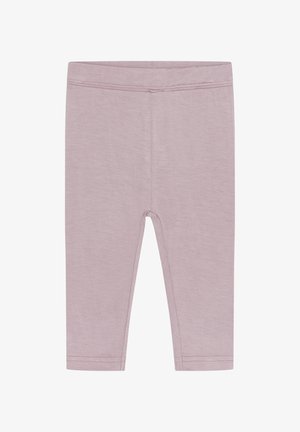 Leggings viola chiaro in tessuto morbido, con vestibilità aderente, vita elastica e orli rifiniti, senza motivi o loghi visibili.