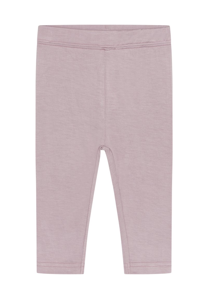 Leggings viola chiaro in tessuto morbido, con vestibilità aderente, vita elastica e orli rifiniti, senza motivi o loghi visibili.