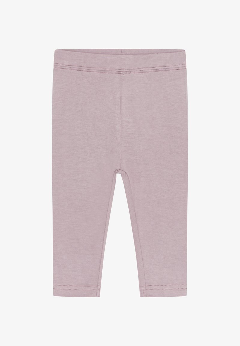 Leggings viola chiaro in tessuto morbido, con vestibilità aderente, vita elastica e orli rifiniti, senza motivi o loghi visibili.