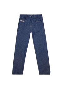 Blå denimjeans med rakt ben-design, med en framficka, bälteshällor och dragkedjestängning. Klassisk 5-fickorsstil.