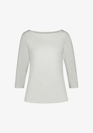 Vaalean kermaan vivahtava, pitkähihaisen yläosa, jossa leveä, pyöreä pääntie ja sileä, pehmeä kangas. Yksinkertainen muotoilu, sopii rentoon käyttöön.