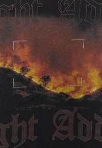 Hellingbrand met heldere oranje vlammen en dikke rook die verspreide bomen 's nachts verbrandt.