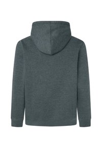 Felpa grigia con cappuccio regolabile, polsini e orlo a costine, e un tessuto morbido e texture. Design semplice e uniforme senza decorazioni.