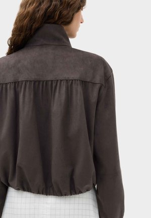 Marks & Spencer, SUEDETTE FUNNEL NECK SHORT JACKET. - Imiteret læderjakke - nearly black