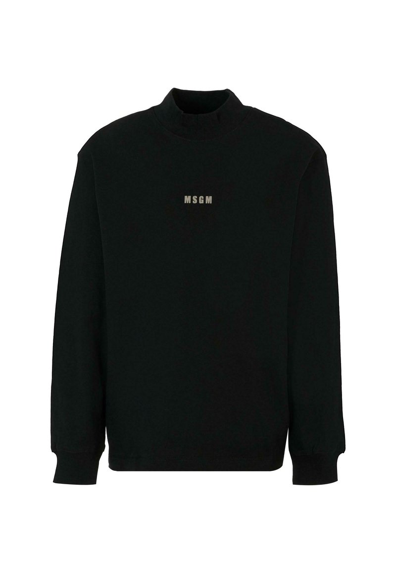 Felpa nera con maniche lunghe, colletto alto e logo MSGM stampato in oro sul petto. Realizzata in un tessuto morbido. Design semplice e moderno.