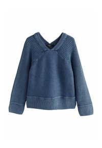WASHED SEAM DETAIL RELAXED V-NECK - Strickpullover - blue denim