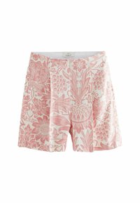 Bermude cu model floral în roz deschis și alb. Realizate dintr-un material respirabil cu un design plisat, având motive botanice îndrăznețe.