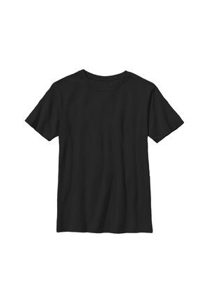 Zwart T-shirt met korte mouwen en een ronde hals met een effen ontwerp, afgebeeld op een witte achtergrond.