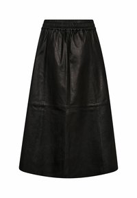 Zijde leren midi-rok met een elastische tailleband, met een gladde textuur en een vloeiende snit. Geen zichtbare patronen of hardwaredetails.
