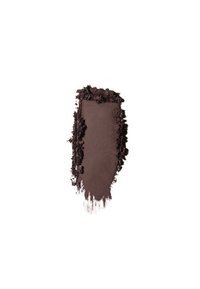 Dark brown crushed powder smear with rough edges on a white background, resembling makeup or eyeshadow pigment.