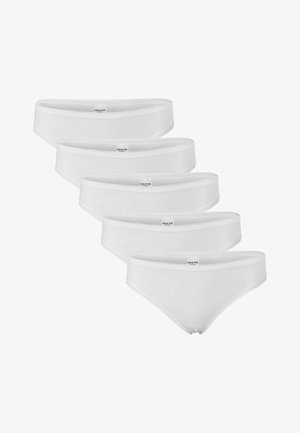 Slip in cotone bianco in confezione da cinque, caratterizzati da una consistenza liscia, una cintura elastica ampia e un design minimalista. Etichetta del marchio visibile.