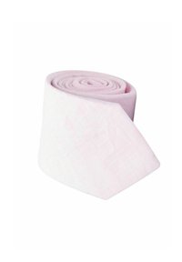 Ljusrosa slips rullad i en spiral. Tillverkad av textil med struktur och en slät yta samt en standard triangelspetsdesign.