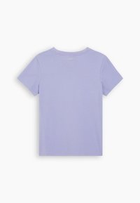 T-shirt en coton uni violet clair à manches courtes, vu de dos avec un col rond sur fond blanc.