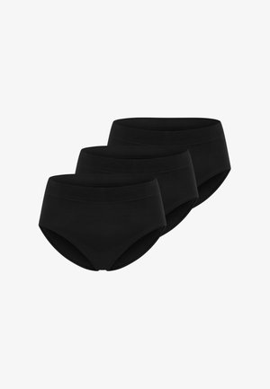 Three pairs of black cotton briefs with a high-waisted design, featuring smooth, elastic waistbands and no visible seams.