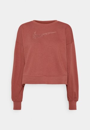 Langärmliges Sweatshirt in Rostfarbe mit Rundhalsausschnitt und strukturiertem Nike-Swoosh-Logo auf der Brust.