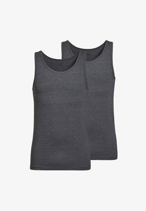 Dunkelgraue Tanktops, aus einem weichen, dehnbaren Stoff. Mit Rundhalsausschnitt und breiten Schulterträgern. Verpackung mit zwei Stück.