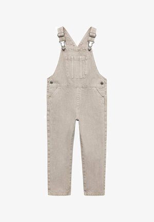 Beige denim overaller med justerbare stropper, lommer foran og to sidelommer. Har et lige ben-design og minimalistisk syning.
