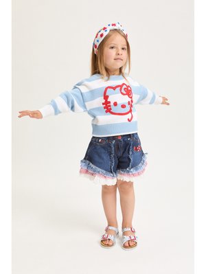 HELLO KITTY RIGHE - Pullover - celeste/bianco