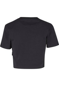 Lyhythihainen musta puuvillapaita, jossa on pyöreä kaula-aukko ja etiketti sivussa. Pehmeä rakenne ja minimalistinen muotoilu.