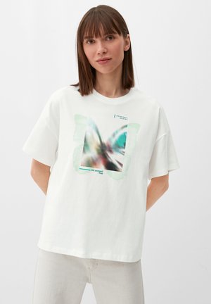 s.Oliver MIT FRONTPRINT - T-shirt z nadrukiem - ecru