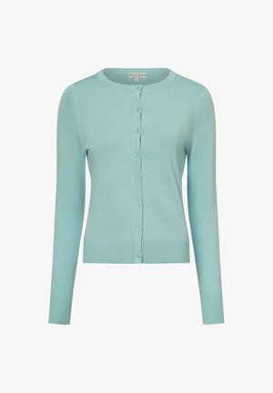 Lichtblauwe cardigan van zacht breimateriaal, met een ronde halslijn, knoopsluiting en lange mouwen met geribde manchetten en zoom.