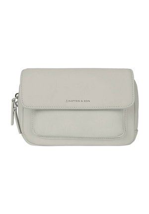 Pochette rectangulaire en cuir gris clair avec rabat avant, fermeture éclair sur le côté et logo "KAPTEN & SON" centré sur le rabat avant.