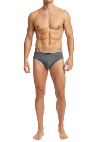 Grijze herenboxershorts van rekbaar materiaal. Heeft een aansluitend ontwerp met een comfortabele tailleband en een gladde textuur.