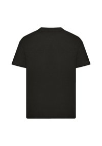 Black short-sleeve t-shirt made of smooth, lightweight fabric. Features a classic crew neckline and a relaxed fit with no additional details.
