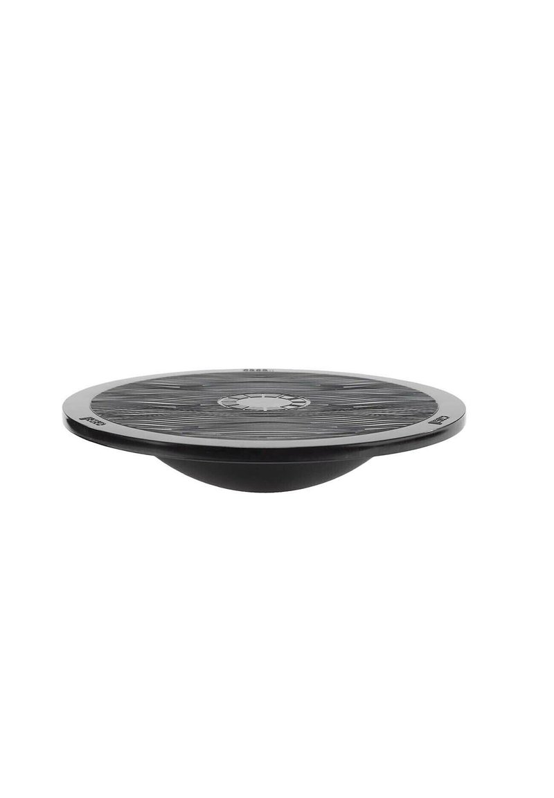 Haut-parleur noir rond avec une surface texturée, comportant des rainures horizontales et un centre légèrement surélevé pour l'amplification du son.
