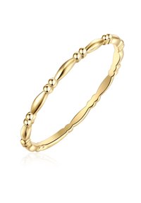 Prsten zahidnog tona s uvijenim dizajnom koji kombinira glatke i perličaste detalje, sa sjajnim završetkom i uskim, okruglim oblikom.