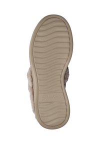Skechers slipperzool, platte beige rubber met een getextureerd golvend patroon. Heeft een heerlijk zachte bovenzijde voor comfort. Geen zichtbare logo's of accenten.