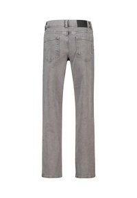 Grijze spijkerbroeken van denim met een rechte pijp, achterzakken en een gestructureerde tailleband. Voorzien van een vervaagde afwerking met subtiele variaties.