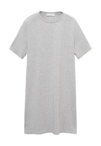 Grå kortærmet T-shirt med rund hals, lavet af blødt bomuldsstof, med en afslappet og let oversized pasform.