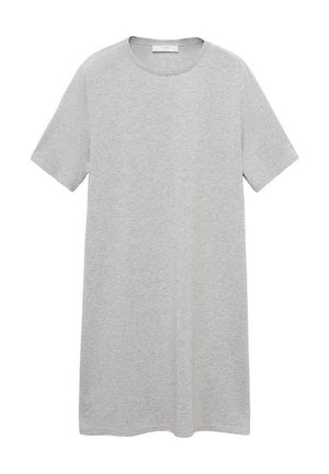 Šedé triko s krátkým rukávem, které má kulatý výstřih, je vyrobené z měkké bavlněné tkaniny a má uvolněný, mírně oversized střih.