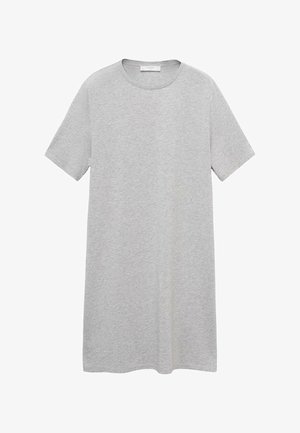 Siva majica kratkih rukava s okruglim izrezom, izrađena od mekog pamučnog materijala, s opuštenim, malo višim krojem.