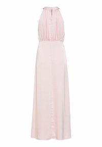 Ilga, rankovių neturinti rožinė suknelė iš šilkinės medžiagos. Turi siūles nugarinėje dalyje, aukštą kaklo liniją ir lygią siluetą.