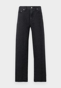 Μαύρα τζιν με ίσια παντελόνα και ψηλή μέση, με διακριτικό μοτίβο λεοπάρ, μπροστινό κουμπί, φερμουάρ και σχέδιο με πέντε τσέπες.