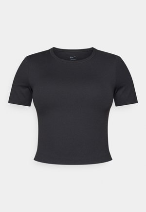 Zwart atletisch T-shirt met korte mouwen, ronde hals, aansluitend ontwerp, gemaakt van glad, rekbaar materiaal, met een subtiel Nike-logo.
