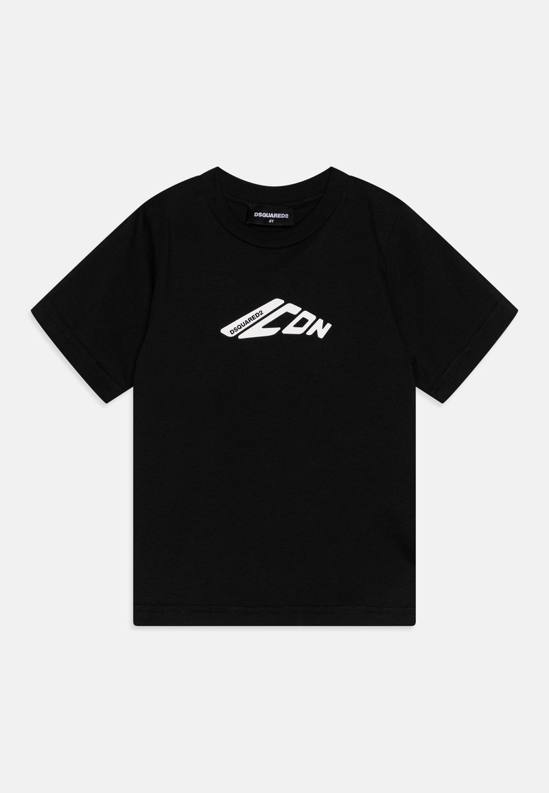 Black cotton t-shirt with short sleeves, featuring a white "CDN" logo in a modern font on the upper left side. Round neckline.