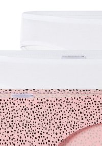 Baumwollunterwäsche in Weiß und Pink. Elastischer Gummibund in Weiß, pinkfarbener Körper mit schwarzem Sprenkelmuster. Glatte Textur und dehnbares Design.