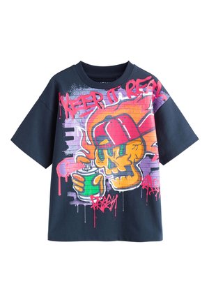 Next SHORT SLEEVE GRAPHIC - T-Shirt print - navy graffiti skull