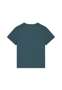 Tegenstrijdige katoenen T-shirt in teal met een ronde hals en korte mouwen, met een eenvoudig, effen ontwerp en een zachte, gladde textuur.