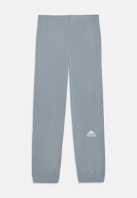 Sive športne hlače iz lahkega blaga, z elastičnim pasom, tesnimi manšetami in belim logotipom na spodnjem delu noge.