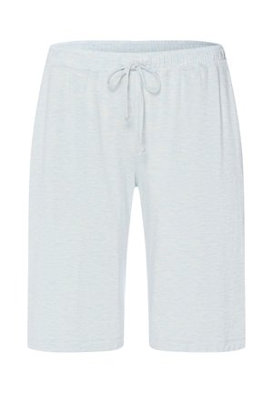 Světle modré šortky po kolena s elastickým pasem a předním šňůrkováním, vyrobené z měkké, lehké látky.