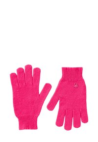 Pletené rukavice v jasně růžové barvě, se žebrovanými zápěstními manžetami a malým logem.