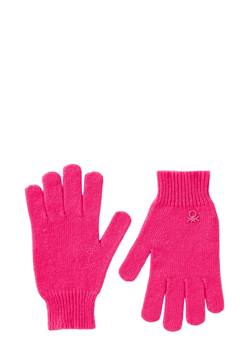 Pletené rukavice v jasně růžové barvě, se žebrovanými zápěstními manžetami a malým logem.