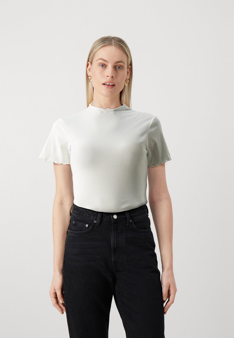 Marc O'Polo DENIM SHORT SLEEVE HIGH NECK RUFFLED HEM LINES - T-Shirt ...