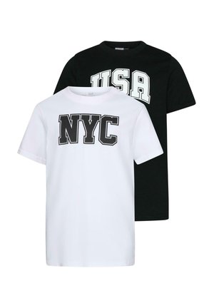 2 PACK KURZARM USA NYC COLLEGE - T-shirts med print - black white